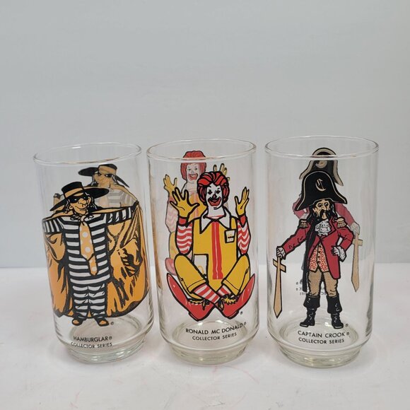 VTG Ronald McDonald Hamburglar & Captain Crook Collector Series Glasses Set Of 3 - Picture 1 of 6